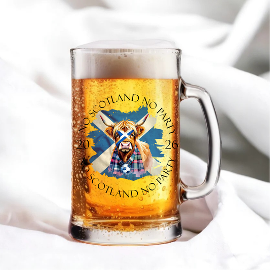 Scottish Highland Cow Beer Tankard – No Scotland No Party Glass – Scotland Football Gift